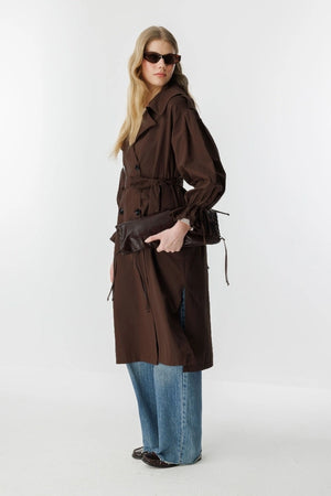 Hooops Balloon Sleeves Trenchcoat Brown