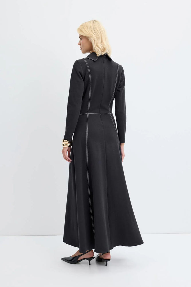 Contrast Stitched Flared Dress