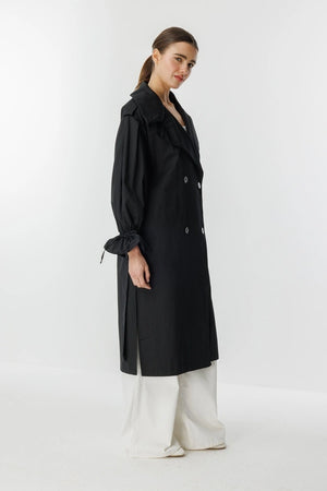 Hooops Balloon Sleeves Trenchcoat Black