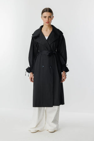 Hooops Balloon Sleeves Trenchcoat Black