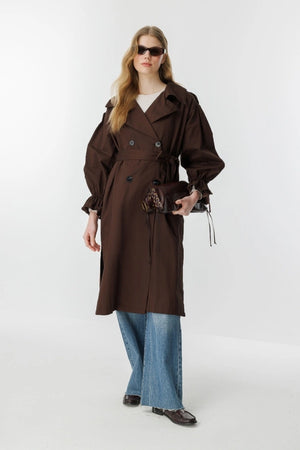 Hooops Balloon Sleeves Trenchcoat Brown