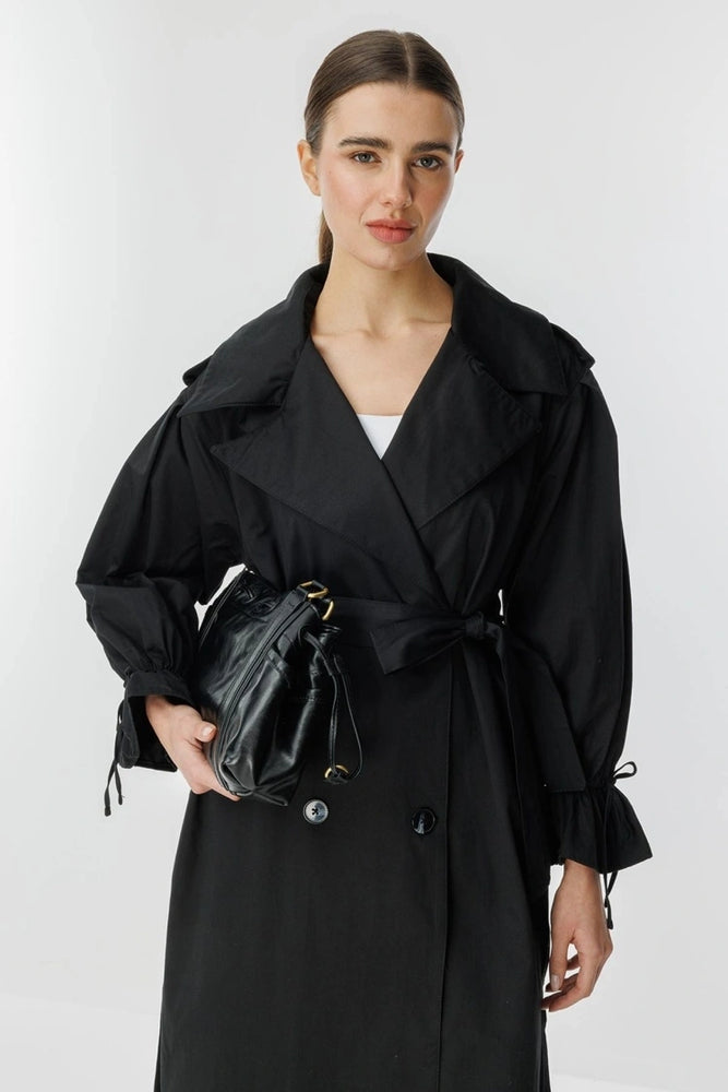 Hooops Balloon Sleeves Trenchcoat Black
