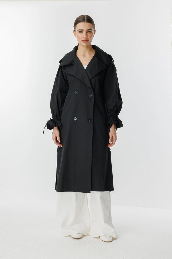 Hooops Balloon Sleeves Trenchcoat Black
