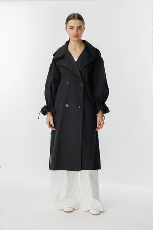 Hooops Balloon Sleeves Trenchcoat Black