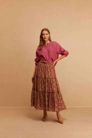 Pattern Belted Skirt