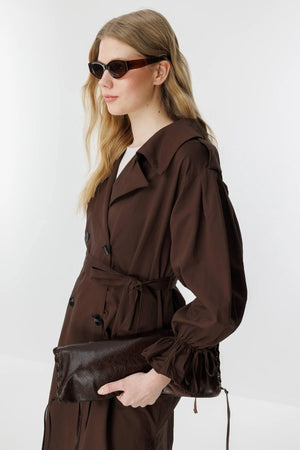 Hooops Balloon Sleeves Trenchcoat Brown
