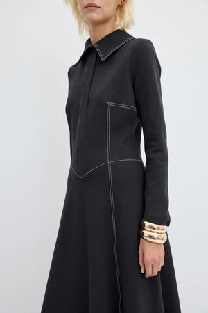 Contrast Stitched Flared Dress