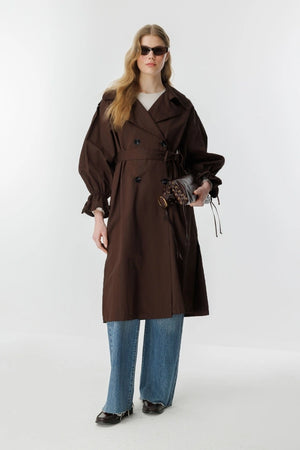 Hooops Balloon Sleeves Trenchcoat Brown