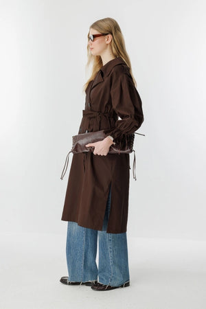 Hooops Balloon Sleeves Trenchcoat Brown