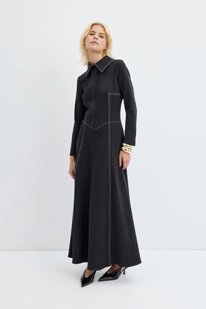 Contrast Stitched Flared Dress