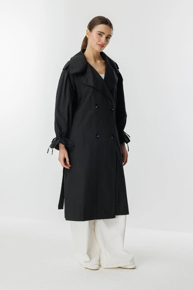 Hooops Balloon Sleeves Trenchcoat Black