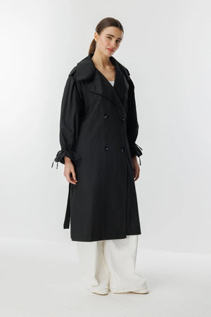 Hooops Balloon Sleeves Trenchcoat Black