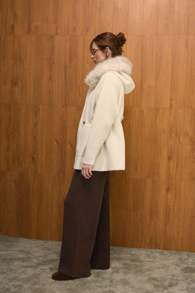 Fur Hooded Zip-up Cardigan